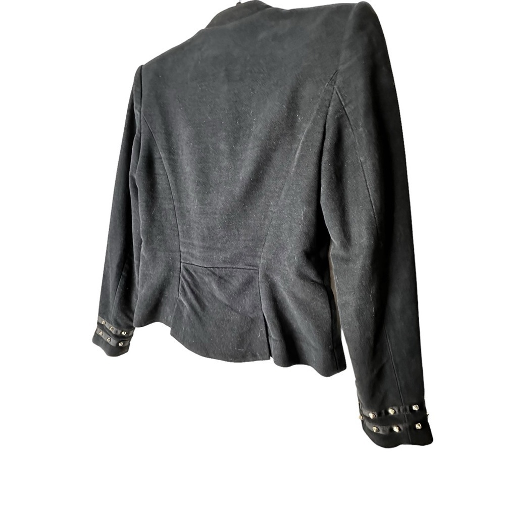 Zara Velvet Like Moto Bomber Collarless Jacket w/ Gold Zipper & Stud Detail sz M - Picture 10 of 16